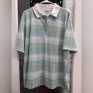 PGA Tour Green and White Striped Polo Shirt B22